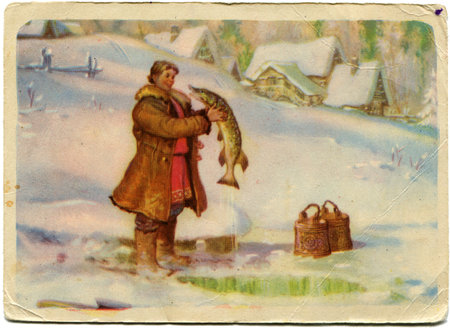 Illustration Nikolai Kochergin a Russian fairy tale  By command of the pike, 1957のeditorial素材