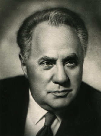 USSR  - CIRCA 1961  Postcard printed in the USSR shows actor Mikhail Zharov, circa 1961のeditorial素材