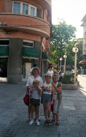 BULGARIA - CIRCA 1989: tourists on the streets of Burgas, circa 1989のeditorial素材