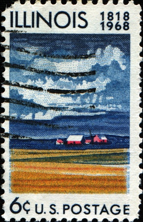 USA - CIRCA 1968: A stamp printed in USA shows image of the dedicated to the State Illinois 1818-1968, circa 1968のeditorial素材
