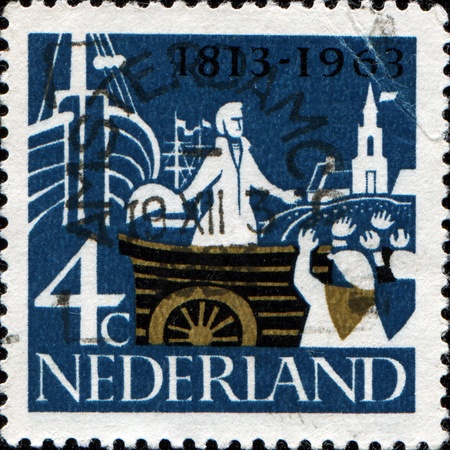 NETHERLANDS - CIRCA 1953: A stamp printed in the Netherlands shows William I of the Netherlands - foundation of United Kingdom of the Netherlands, series, circa 1953 の写真素材