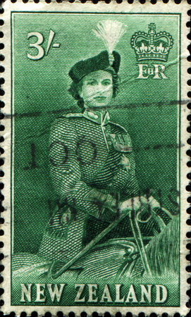 NEW ZEALAND - CIRCA 1953  A stamp printed in New Zealand shows Queen Elizabeth II, circa 1953 