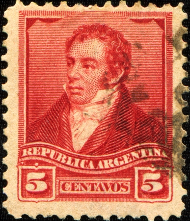 ARGENTINA - CIRCA 1864: A stamp printed in the Argentina shows Bernardino Rivadavia, circa 1864 のeditorial素材