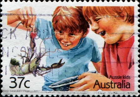 AUSTRALIA - CIRCA 2002: A stamp printed in Australia shows image of Aussie kids, series, circa 2002 の写真素材
