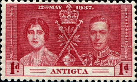 ANTIGUA - CIRCA 1937  A stamp printed in Antigua honoring coronation of King George 6th, circa 1937 のeditorial素材