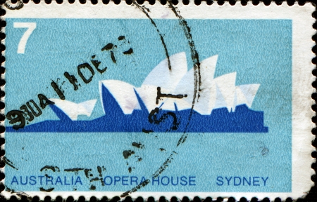 AUSTRALIA - CIRCA 1973  A stamp printed in Australia shows Opera House, Sydney, circa 1973 のeditorial素材