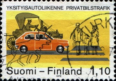 FINLAND - CIRCA 1979  A stamp printed in Finland shows pedestrian crossing, circa 1979のeditorial素材