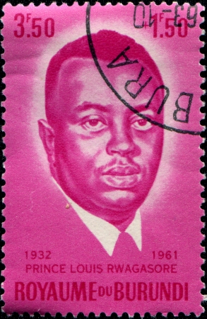 BURUNDI - CIRCA 1961  A stamp printed in Kingdom of Bururndi shows Prnce Louis Rwagasore, circa 1961のeditorial素材