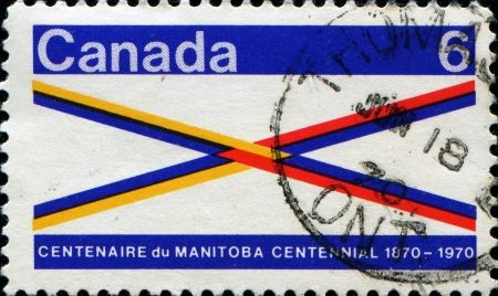 CANADA - CIRCA 1970  A stamp printed in Canada honoring Manitoba Centennial, circa 1970の写真素材