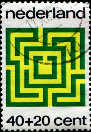 NETHERLANDS - CIRCA 1973  A stamp printed in Netherlands honoring Child Welfare, shows Maze, circa 1973の写真素材