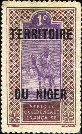 FRAMCE - CIRCA 1914  A stamp printed in France special for Upper Senegal and Niger shows Touareg, circa 1914のeditorial素材