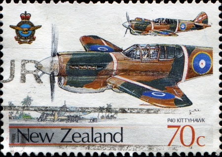 NEW ZEALAND - CIRCA 1987  A stamp printed in New Zealand shows  P40 Kittyhawk fighter aircraft, circa 1987 の写真素材