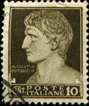 ITALY - CIRCA 1929  A stamp printed in Italy shows Augustus Caesar, circa 1929 のeditorial素材