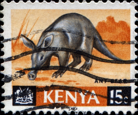 KENYA - CIRCA 1966  A stamp printed in Kenya shows ant bear, circa 1966の写真素材