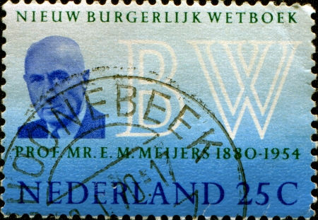 NETHERLANDS - CIRCA 1970  A stamp printed in the Netherlands shows Prof  E  M  Meijers, New Civil code, circa 1970 の写真素材