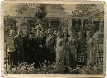 group of students at the Agricultural Exhibition in Gorky Park, Lugansk, Ukraine, autumn 1955のeditorial素材