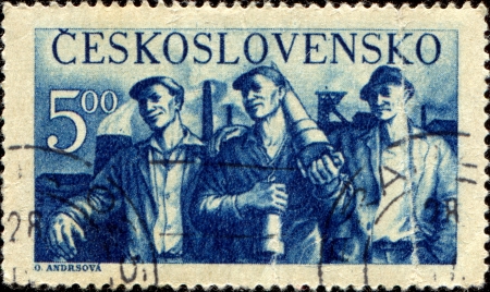 CZECHOSLOVAKIA - CIRCA 1950  A stamp printed in Czechoslovakia, shows Miners, circa 1950 の写真素材