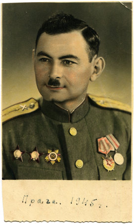 hand-painted portrait of an artillery colonel of the Soviet Army, awarded the Order of the Great...