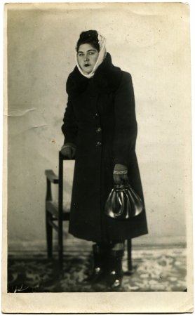 USSR - CIRCA 1953  Portrait of a woman in an overcoat, Kadievka, now Stakhanov, Lugansk region, Ukraine, January 16, 1953のeditorial素材