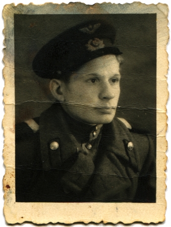 USSR - CIRCA 1948  Studio portrait of Sergeant of the Air Force coat and cap, circa 1948のeditorial素材