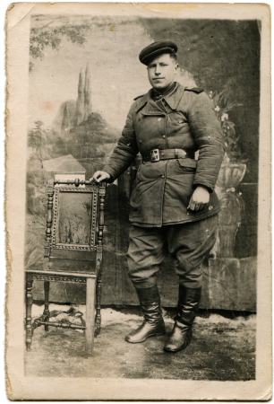 USSR - CIRCA 1946  Studio portrait of the Soviet Army sergeant, Uman, Ukraine, circa 1946のeditorial素材