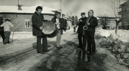 BULGARIA - CIRCA 1979  Band on the street during village holiday, village Voditsa, Bulgaria, circa November 1979のeditorial素材