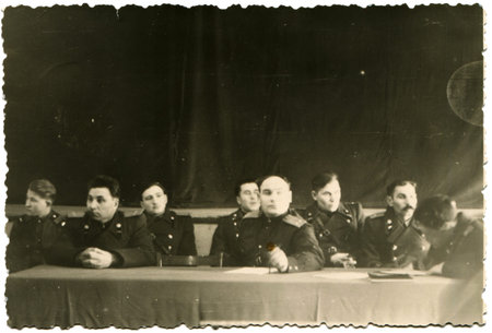 GERMANY - CA 1954 Photo reproduction made in Germany shows the Presidium of the Communist Party...