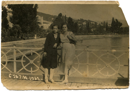 USSR - CIRCA 1932  Reproduction of picture was taking in USSR shows two women, Sukhumi, Georgia,...