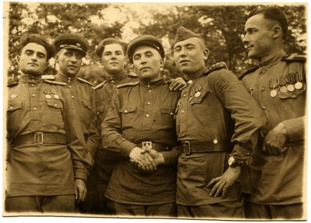 GERMANY - CIRCA 1946  A group of soldiers and officers of the Soviet Army, Germany, circa June 9, 1946のeditorial素材