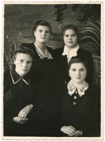 USSR - CIRCA 1953   Cabinet picture of four women, circa 1953のeditorial素材
