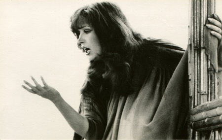 USSR  - CIRCA 1984  Postcard printed in Ukraine  ex-USSR  shows Alla Pugacheva in movie Zhenshchina, kotoraya poyot  The Woman Who Sings , Mosfilm, 1978, circa 1984のeditorial素材