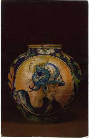 USSR - CIRCA 1980  Postcard shows Italian Majolica from Hermitage Vase, Venice, 1550-70, Workshop of Domenico Veneziano, circa 1980のeditorial素材