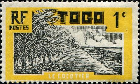  TOGO - CIRCA 1924 A stamp printed in Togo  Anglo French Occupation of Togo, French Mandate shows Coconut Palms , circa 1924のeditorial素材