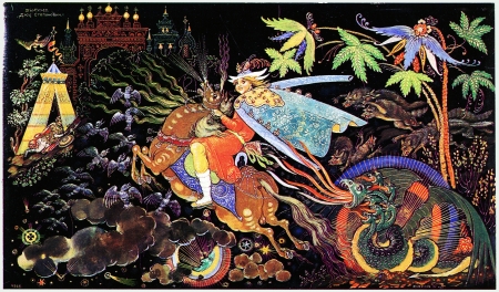 USSR - CIRCA 1976  Postcard printed in thr USSR shows Palekh handicraft by Paul Bazhenov - Duke Stepanovich, 1940, circa 1976のeditorial素材
