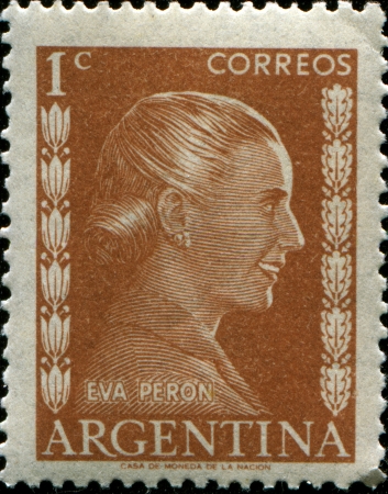 ARGENTINA - CIRCA 1952  A stamp printed in Argentina shows portrait Maria Eva Duarte de Peron  1919-1952 , circa 1952 のeditorial素材