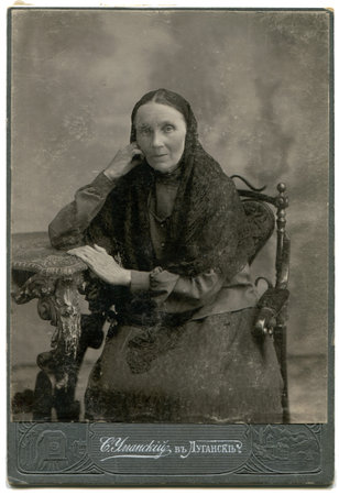RUSSIA - CIRCA end of the XIX - the beginning of XX century  An antique photo shows elderly woman in...