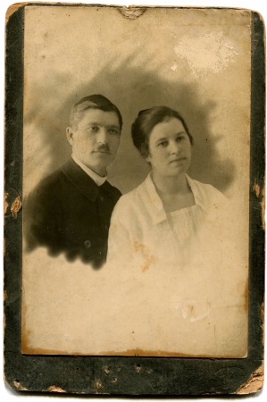 RUSSIA - CIRCA  the end of XIX - early XX century  An antique photo shows couple, Pyatigorsk, Russian Empire, the North Caucasusのeditorial素材