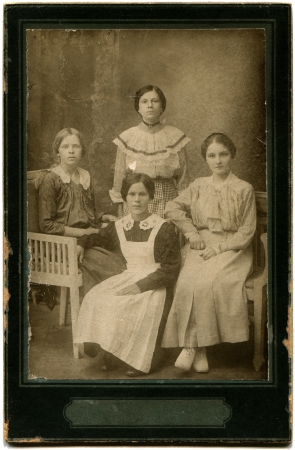 RUSSIA - CIRCA  the end of 19 - early 20 century  An antique photo shows  four young women, the...