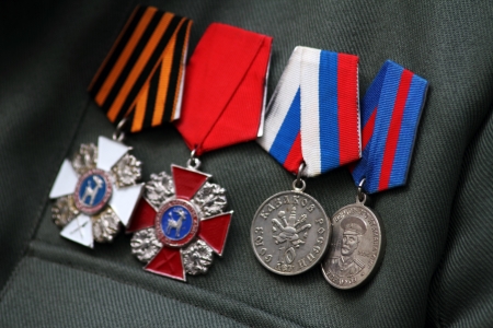 STANITSA LUGANSKAYA, UKRAINE - SEPTEMBER, 8, 2012  commemorative signs of the Union of Russian Cossacks, International Cossack festival, Stanitsa Luganskaya, Ukraine, September 8, 2012のeditorial素材