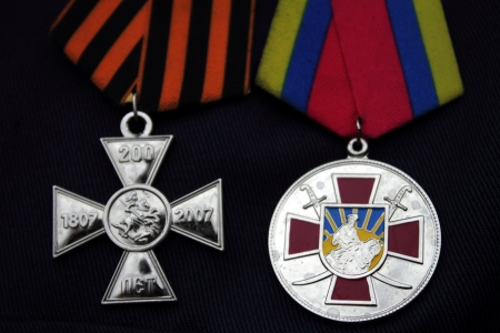 LUGANSK - NOV 4  commemorative signs of Zaporizhzya Cossacs, religious procession, Lugansk, Ukraine, November 4, 2012のeditorial素材