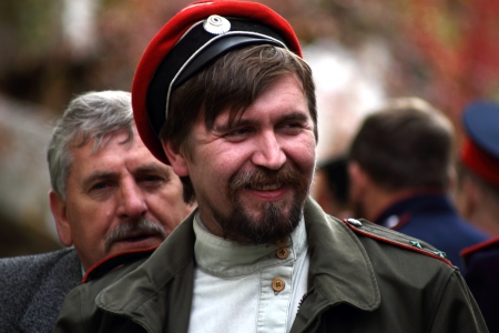  LUGANSK - OCT 14  Don Cossack is a member of the Patriotic Club  Kornilovets  Volchansk, Kharkiv region, celebration of the Protection of the Mother of God, Lugansk, Ukraine, October 14, 2012 のeditorial素材