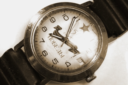 Clock, which honors the Soviet participants in the Second World War, the text in Russian - 50 Years of Victory のeditorial素材