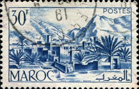  MOROCCO - CIRCA 1949  A stamp printed in French Morocco shows Casablanca, circa 1949 のeditorial素材