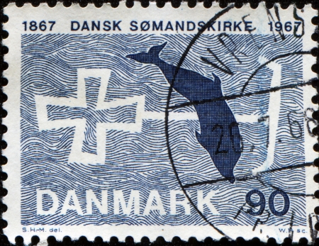  DENMARK - CIRCA 1967  A stamp printed in Denmark honoring Centenary of Danish Seamenのeditorial素材