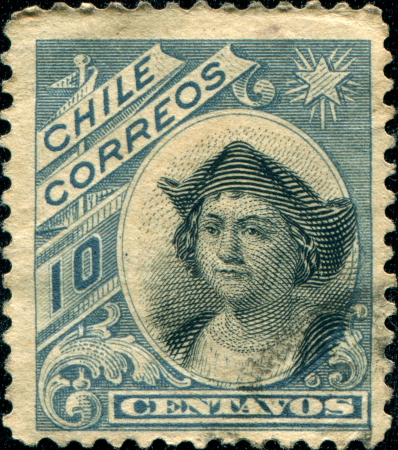  CHILE - CIRCA 1905 A stamp printed in the Chile shows Christopher Columbus, Cristobal Colon, Explorer, Colonizer, Navigator, circa 1905 のeditorial素材