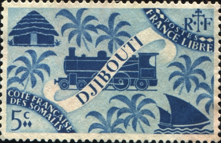 FRENCH SOMALI COAST - CIRCA 1943  A stamp printed in the French Somali Coast shows Symbolical of Djibouti, circa 1943のeditorial素材