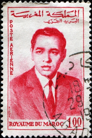  MOROCCO - CIRCA 1962  A stamp printed in Morocco shows king of Morocco Hassan II, circa 1962 のeditorial素材