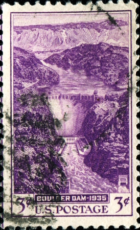 USA -CIRCA 1935  A stamp printed in United States of America shows Boulder Dam, Circa 1935のeditorial素材
