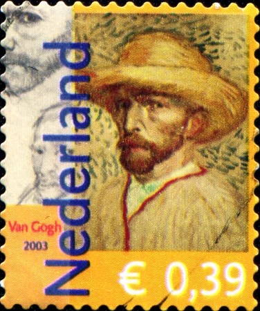 NETHERLANDS - CIRCA 2003  Postage stamp printed in Netherlands dedicated to Vincent van Gogh  1853-1890 , Dutch painter, circa 2003のeditorial素材