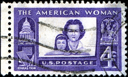 USA - CIRCA 1960  A stamp printed in United States of America shows Mother and Daughter, with inscription and name of series  American Woman , circa 1960 のeditorial素材